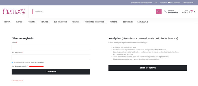 Centex mot de passe oublié